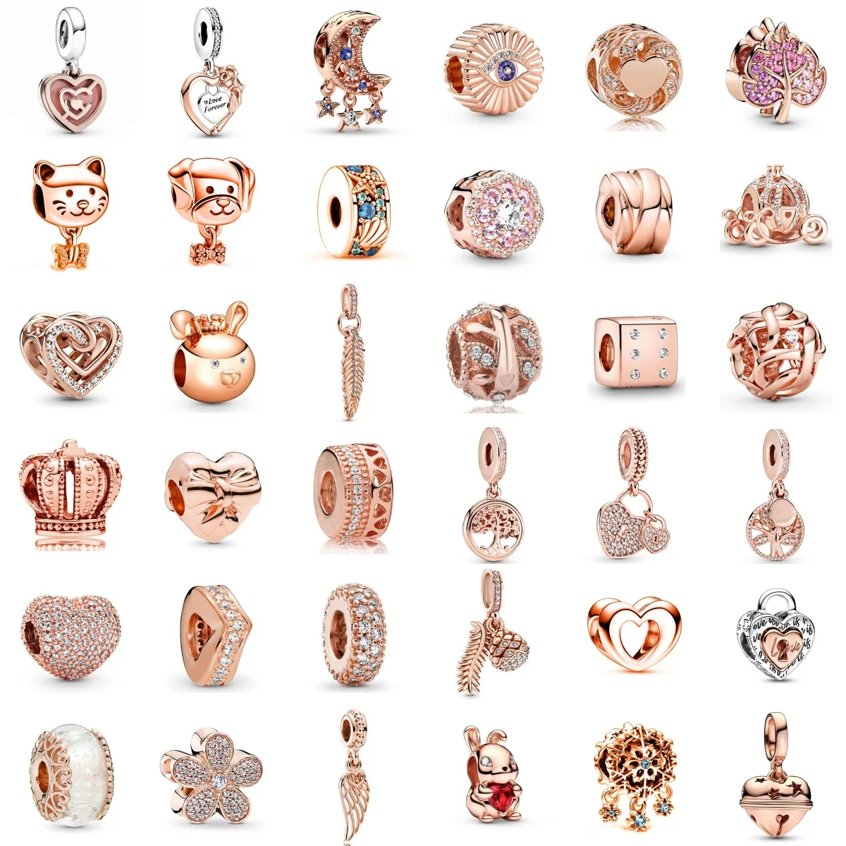 

Rose Gold Plated Pendants Heart Diamond Charm Beads For Women Fashion DIY Bracelet Necklace Jewelry Accessories Festival Gifts