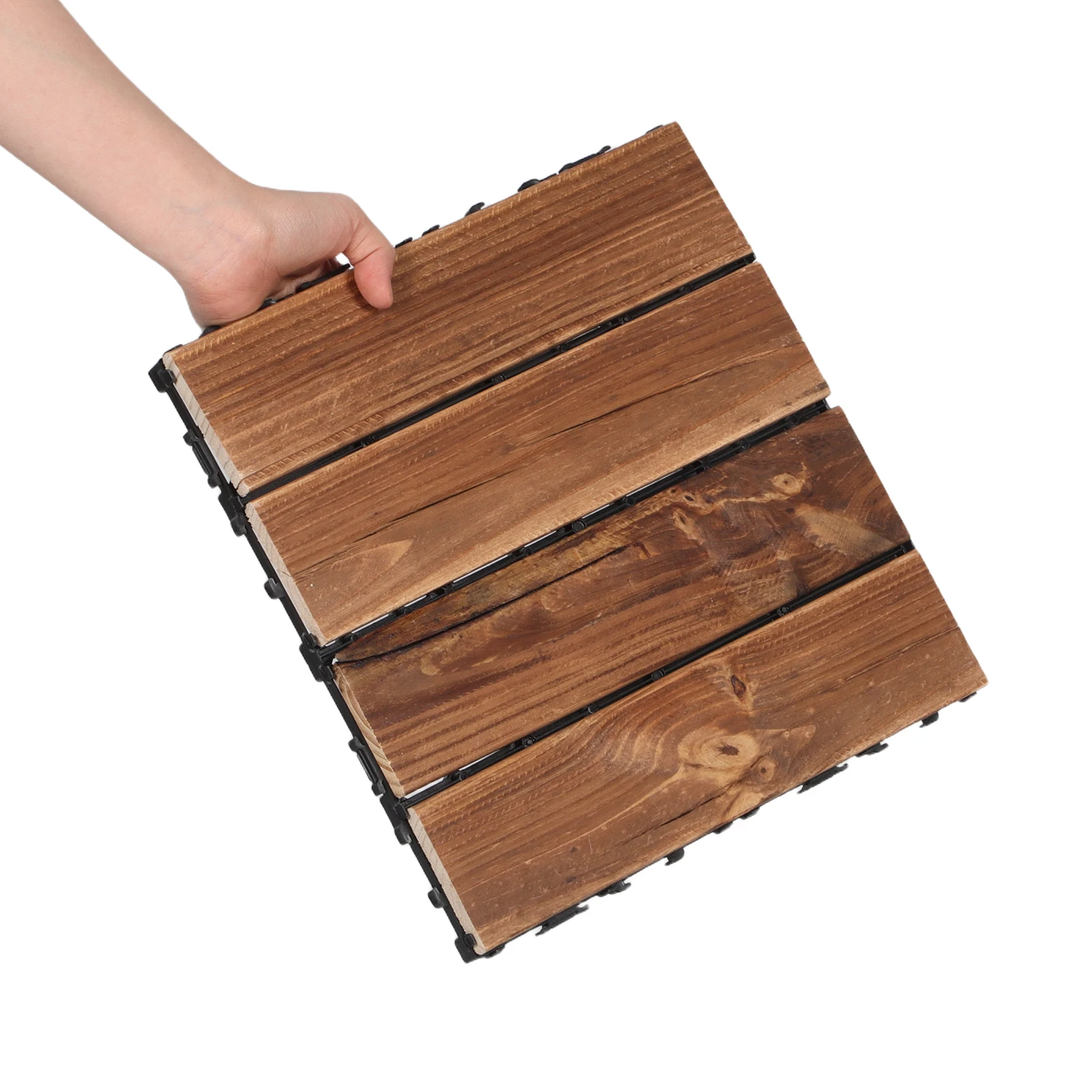 

2Pcs Outdoor Anti-Slip Wood Floor Tiles Natural Carbonized Interlocking Decking for Balcony Garden Patio Waterproof All-Weather