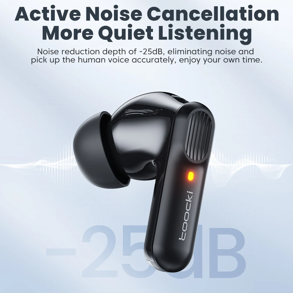 Toocki Bluetooth 5.4 ANC Headphone Dual Noise Cancellation Waterproof Wireless Earphone 3D Stereo In-ear ENC Earbuds with Mic