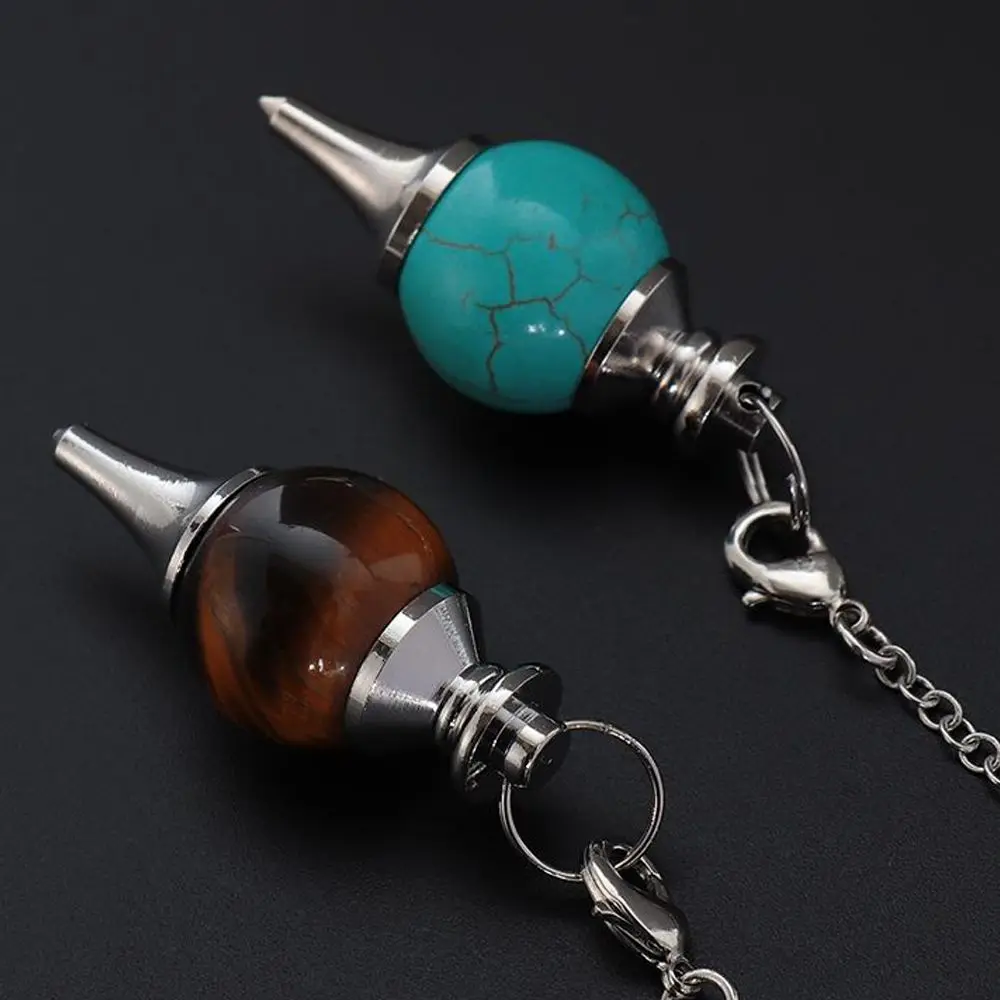 Natural stone Radiesthesia Pendulum for Dowsing Spiritual Divination Wicca Healing Crystal Cone Pendule Chain Jewelry 2023