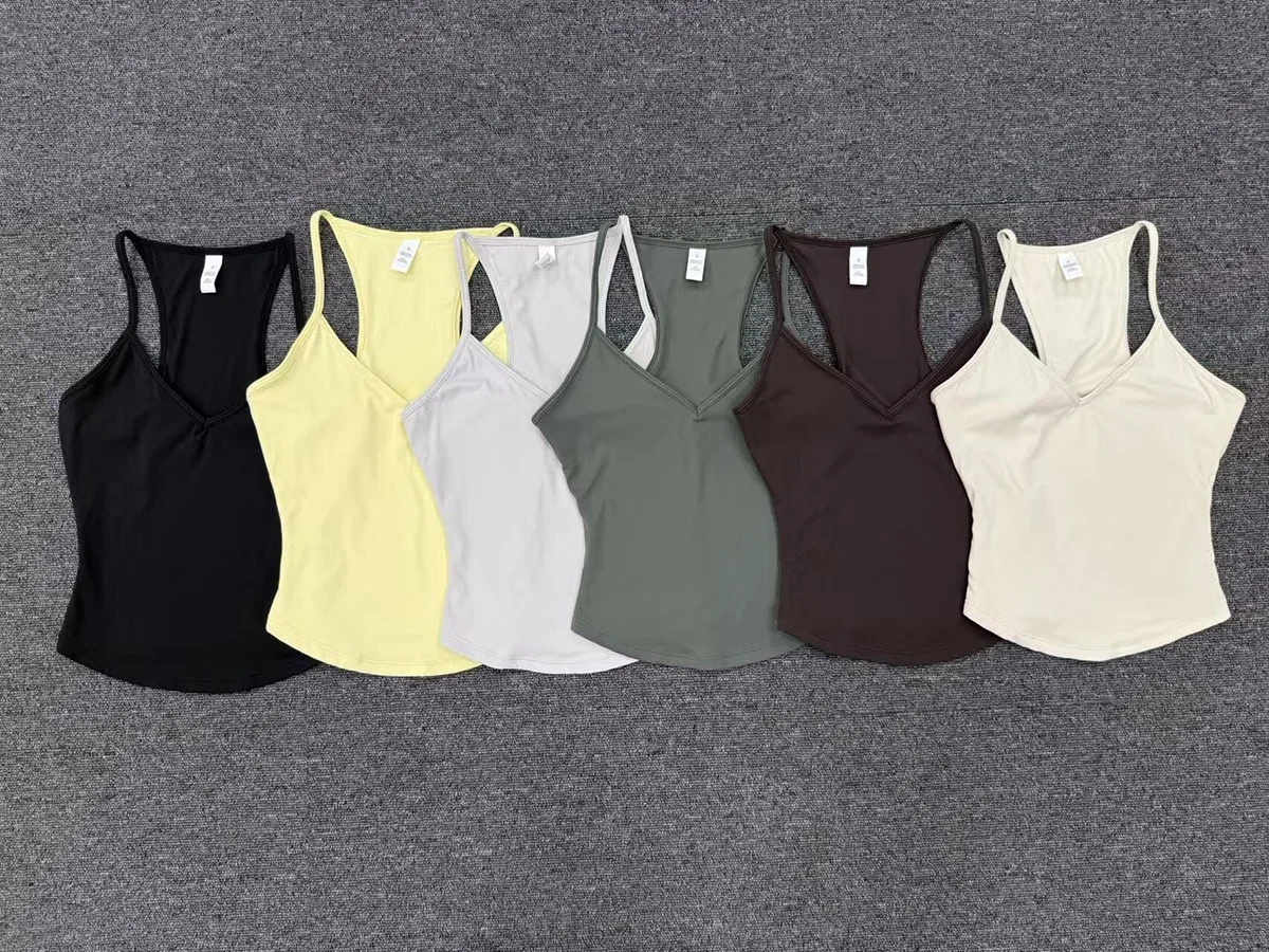 Casual Sport Top Women Camis Sexy Sleeveless V-neck Slip Crop Top Yoga Workout Clothing Female Gym Fitness Training Shirt Black