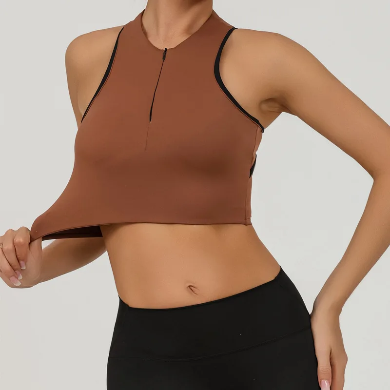 

2025 Women's Zip-Up Yoga Tank - Color Block Quick Dry Sports Top for Gym & Running | Seamless & Breathable (+3 Colors)
