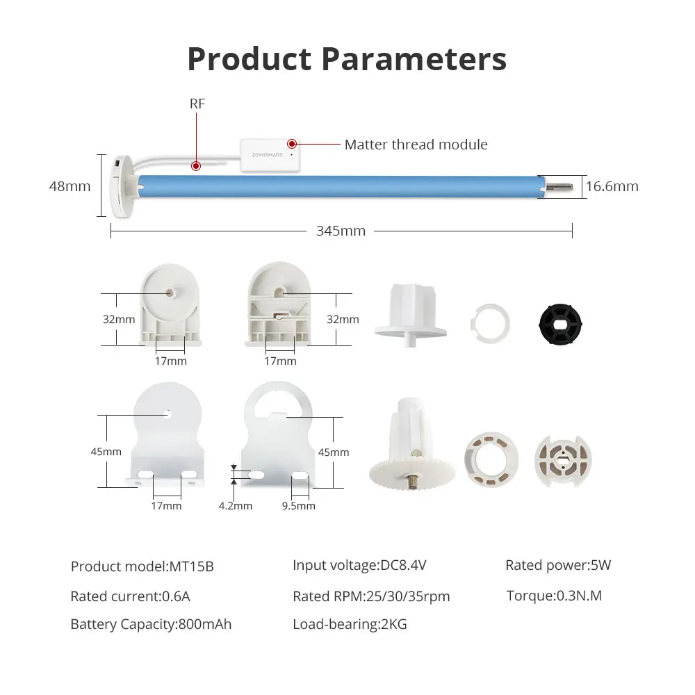 Zemismart matéria rosca inteligente rolo sombra persianas motor bateria embutida para 20mm 28mm tubo homekit google casa smartthings app