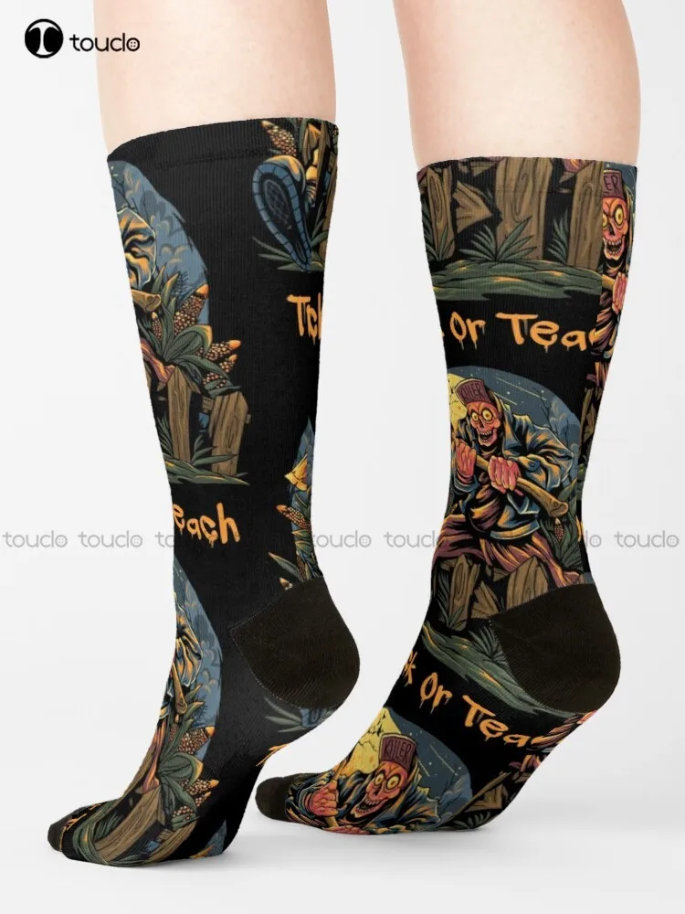 Trick Or Teach Socks Personalized Socks Cartoon Comfortable Best Girls Sports Street Skateboard Socks 360° Digital Print Retro