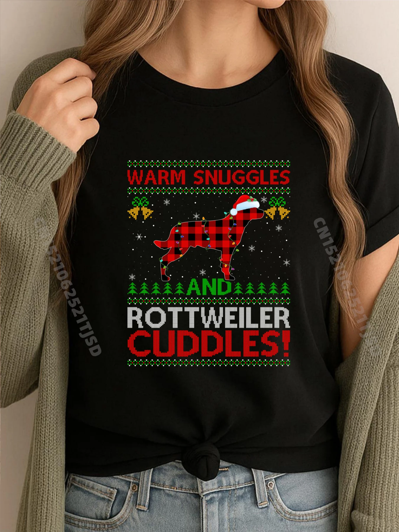 

Забавная теплая футболка Snuggles Cuddles Ugly Rottweiler Dog, рождественская спортивная футболка, женская футболка большого размера, топы, повседневная футболка