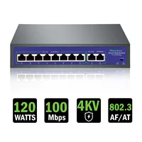 Conmutador rápido Ethernet 4, 6, 8, 9 puertos, 10/100Mbps, alta potencia, 120W, interruptor POE IEEE 802.3af/at con VLAN para cámara IP