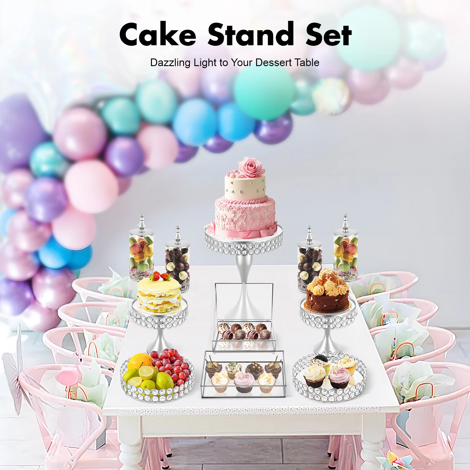 

11-Piece Cake Stand Set, Good Decoration Ideal Gift for Cake Shop Wedding Anniversary Birthday Party Celebration