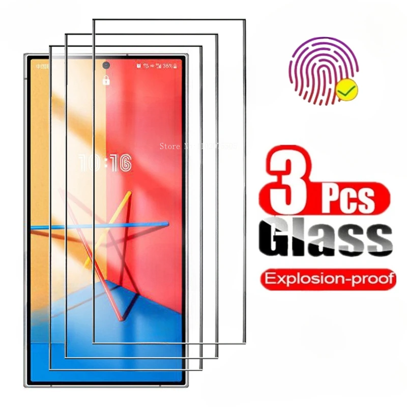 3PCS Tempered Glass for Samsung S24 Ultra S23 FE S22 S21 Plus Screen Protector Fingerprint Recognition 9H 0.18mm Ulra-Thin Glass