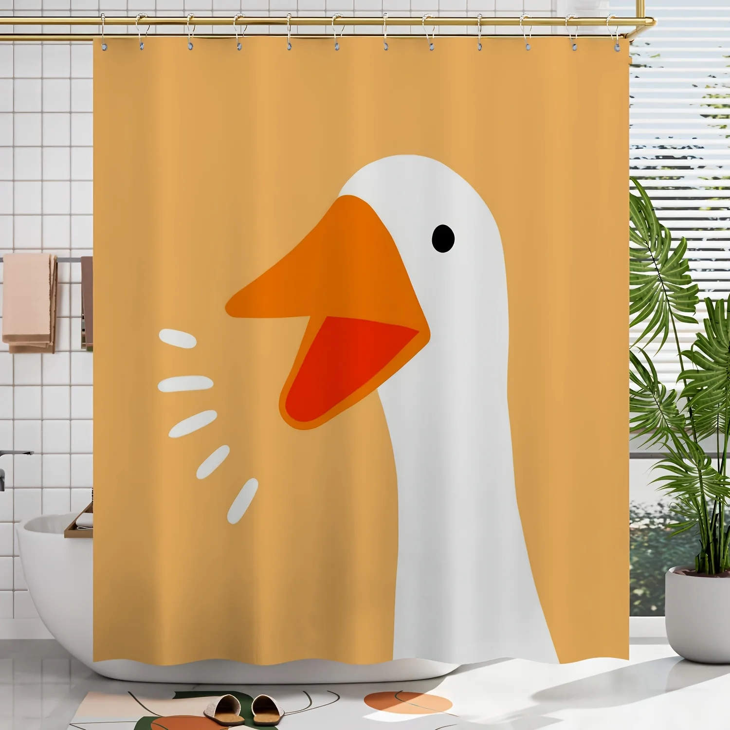 

1 шт., занавеска для душа с цифровым принтом и рисунком белого гуся, декор для ванной комнаты, украшение для дома с бесплатными крючками, можно стирать в машине