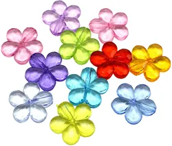 50 Mixed Colour Transparent Acrylic Faceted Flower Charm Beads 20mm