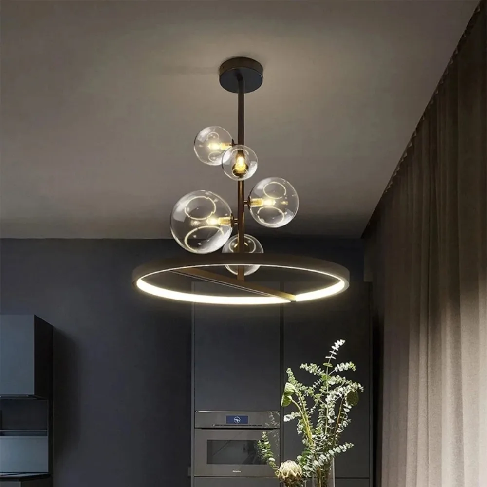 

Nordic Style Ring Glass Pendant Lights Black LED Dining Room Bedroom Corridor Lighting Ceiling Designer Home Interior Decoration