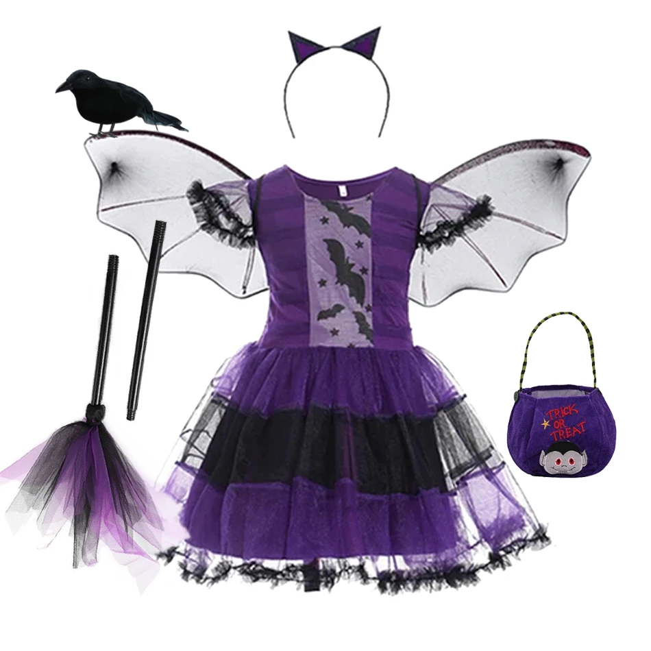 2024 Halloween Cosplay Vampire Dress Girl Kids Princess Dress Up Christmas Costume Children Carnival Party Disguise