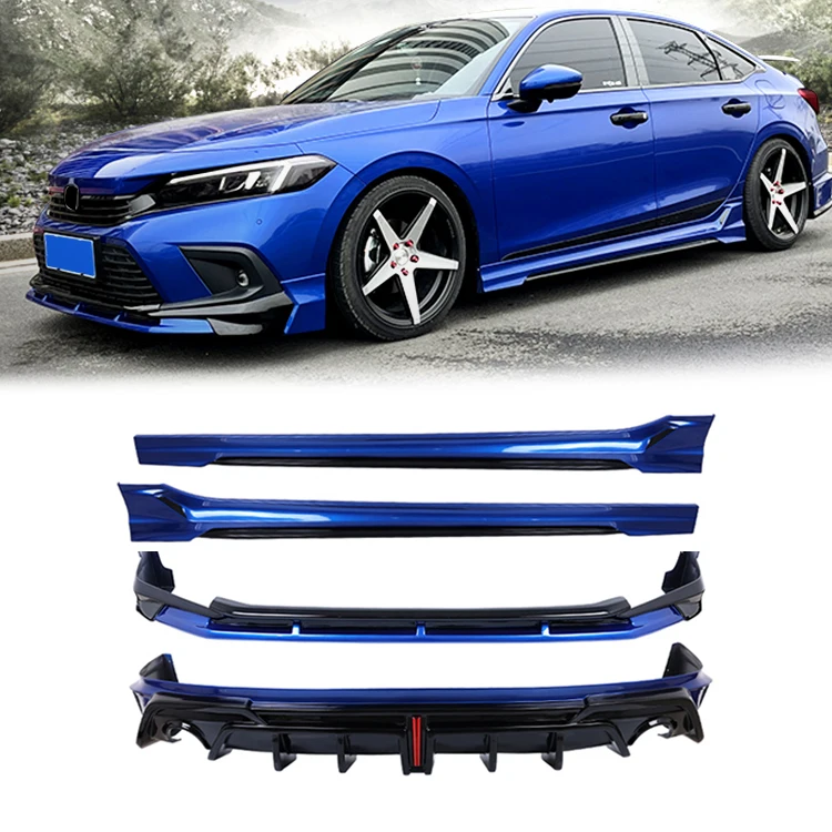 

Factory Wholesale Car Body Kit Front real lip side skirts with car spoilers plastic material For Honda Civic 2021-2023