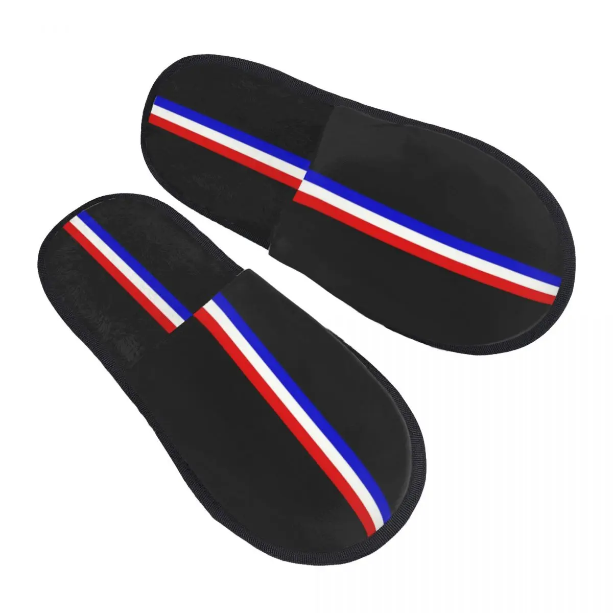 Custom French Flag Stripes Cozy Scuff With Memory Foam Slippers Women France Patriotic Hotel House Shoes