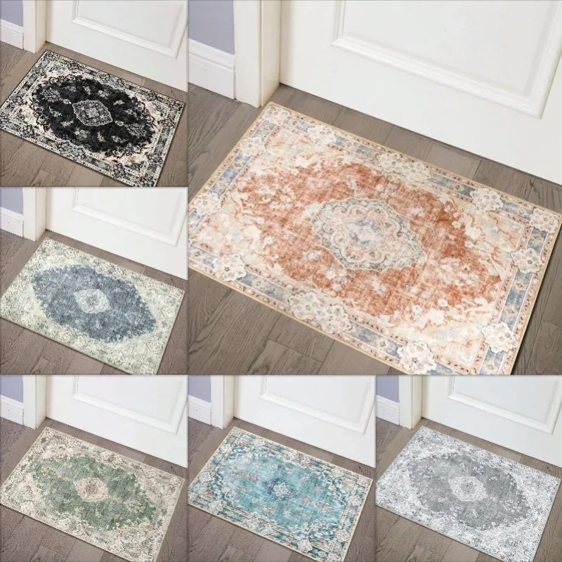 Small Washable Rugs Carpet Mat Non Slip Boho Vintage Distressed Farmhouse Home Decoration for Entryway Kitchen Bathroom Bedroom