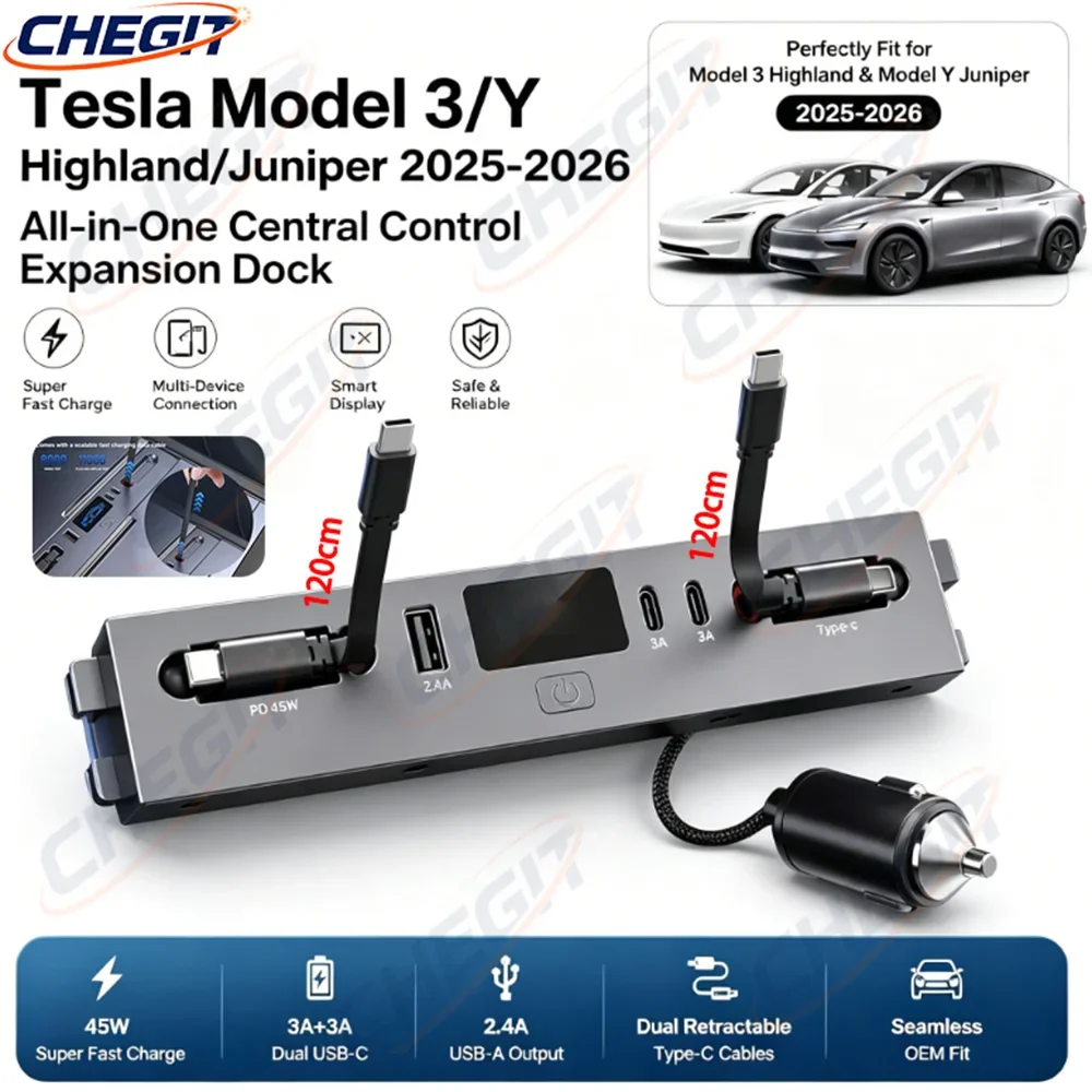 

For Tesla For Model 3 Highland/Model Y Juniper 2025 26 Retractable Center Console USB Hub Charger Fast Charging Docking Station