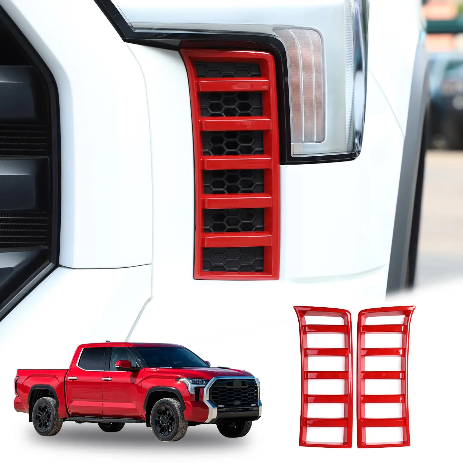 

Red ABS Front Air Intake Grille Trim Cover For Toyota Tundra 2022-2024, Honeycomb Mesh Design, 2pcs