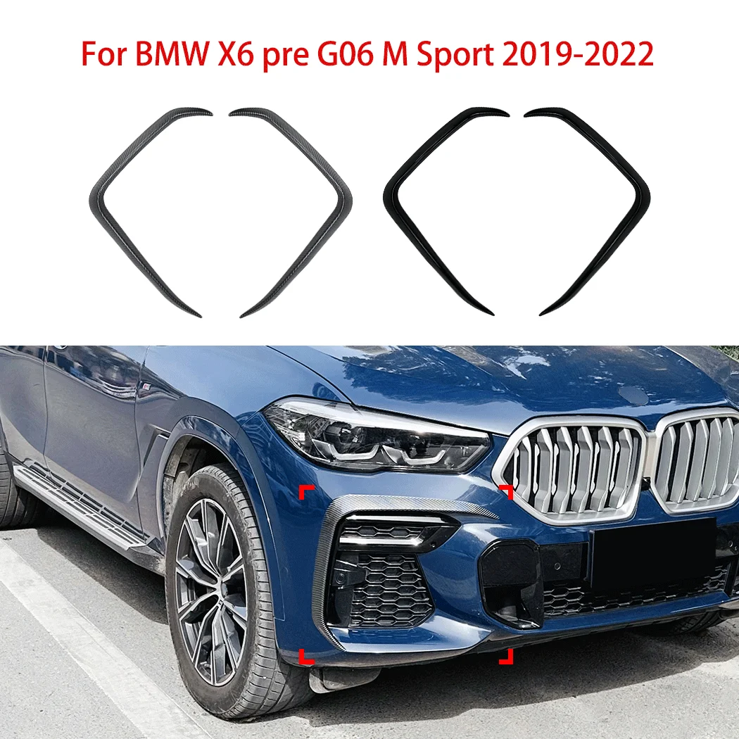 

For BMW X6 pre G06 M Sport 2019-2022 Car Front Bumper Log Lamp Wind Blade Trim Spoiler Stickers ABS Glossy Guard Decoration