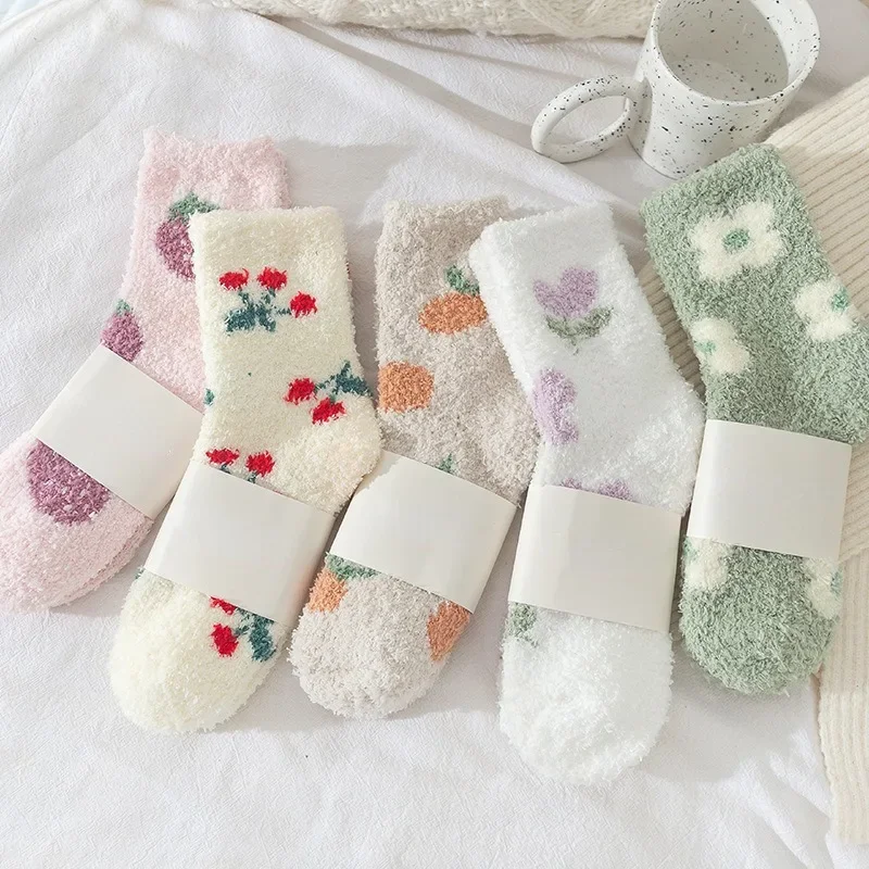 

Japanese Kawaii Cute Socks Autumn Winter Thicken Warm Soft Plush Women Socks Coral Fleece Thermal Homewear Floor Sleeping Socks