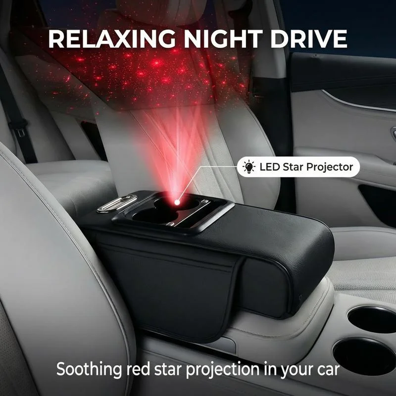 Car Center Console Armrest Box Starry Sky Roof Height-Increasing Car Mat Multi-Functional Tissue Storage Box For Vehicles