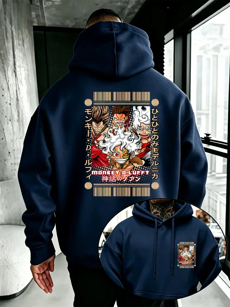 One Piece Luffy Gear 5 Nika Multi Evolution Panel Graphic Hoodie Unisex Loose Anime Pullover Hooded Sweatshirt Street Style