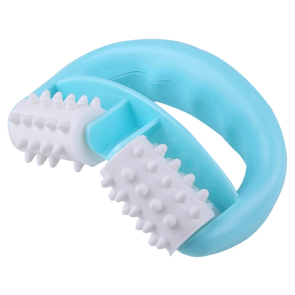 

Round Handle 2 Wheels Blue Plastic Massager Body Roller Tool Manual Muscle Relief Massage Wheel For Back Neck Shoulder Pain