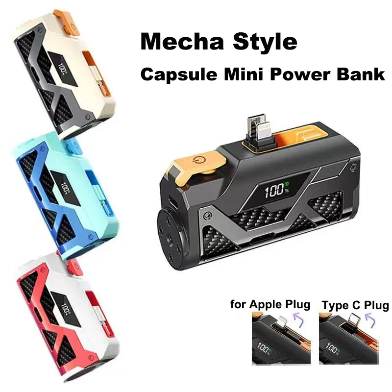 

10000mAh Mini Capsule Power Bank Portable External Battery Dual Plug Fast Charging Powerbank For iPhone 16 Huawei Samsung Xiaomi
