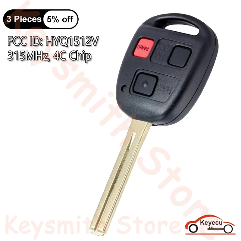 KEYECU 3 Buttons 315MHz 4C Chip Long Blade for Lexus LX470 1998 1999 2000 Auto Remote Control Key Fob FCC ID: HYQ1512V