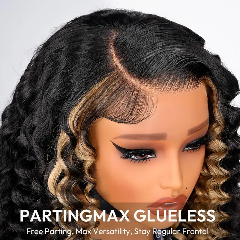 Peruka Alipearl bez kleju z przedziałkiem z boku, z pasemkami, głęboka fala, peruka typu lace front z ludzkich włosów, wstępnie przycięta linia włosów, balayage, peruka 13x4 z ludzkich włosów.