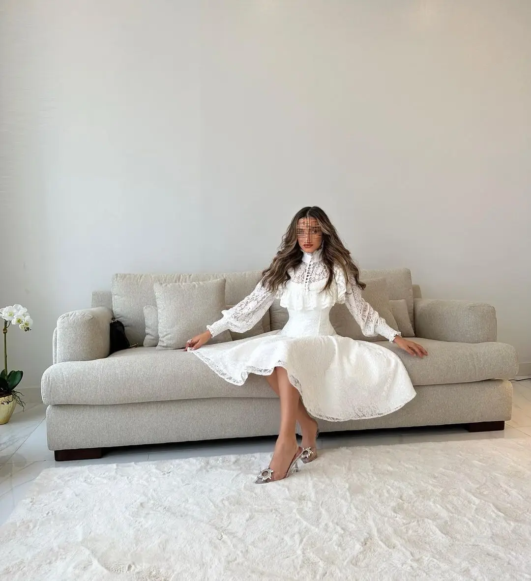 Vestido De fiesta De cuello alto De encaje blanco, minifalda Formal corta, Vestido De cóctel para ocasiones