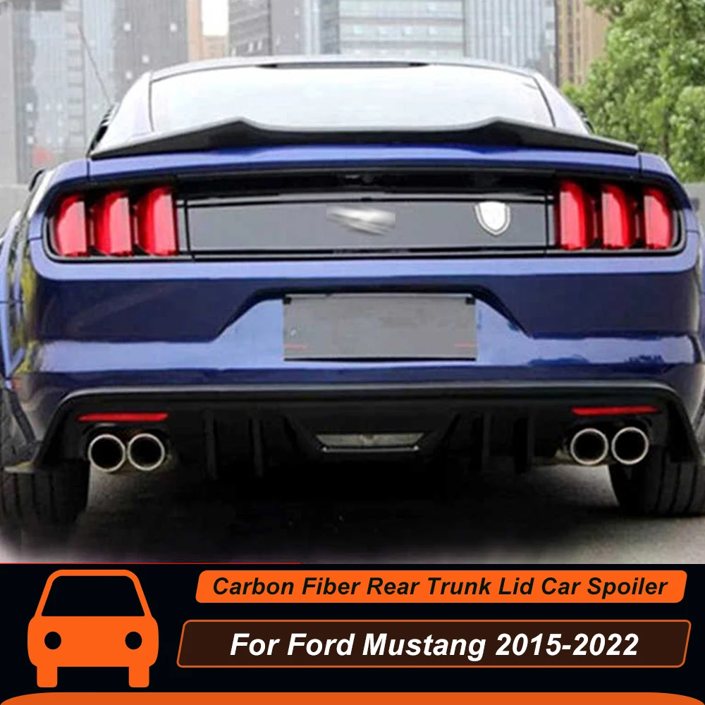 For Ford Mustang Carbon Fiber Material Rear Trunk Lid Car Spoiler Wing Glossy Carbon Mustang 2015 16 17 18 19 20 21 22 Exterior