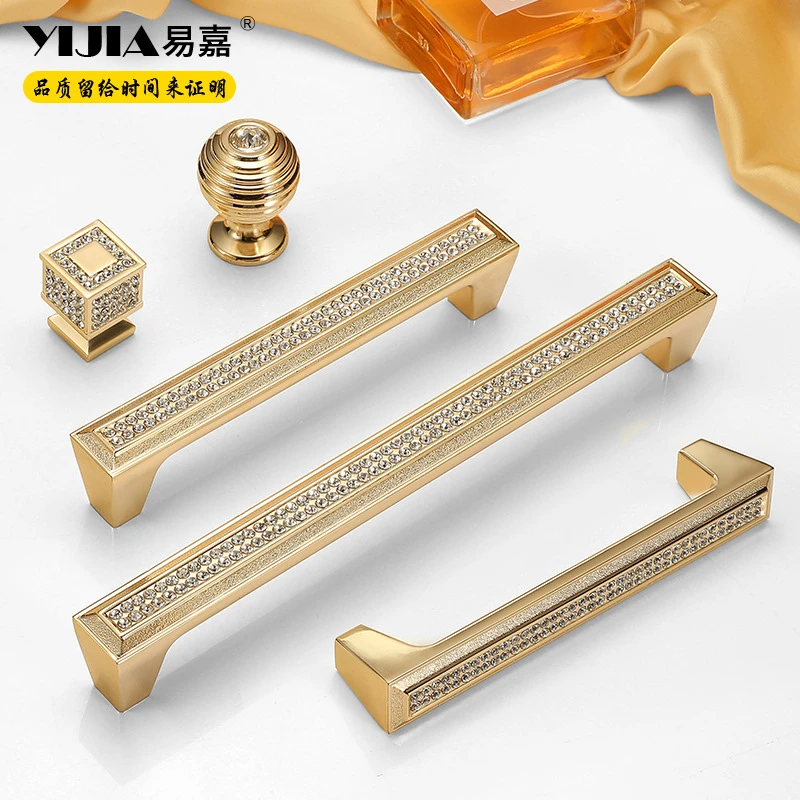 Light Luxury Cabinet Door Handles with Crystal Simple Wardrobe Door Handle Zinc Alloy Drawer Knobs Kitchen Accessories