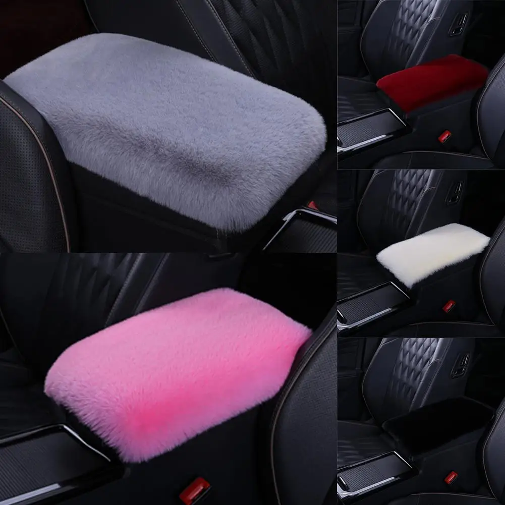 1pc Plush Car Armrest Box Cushion Warm Center Console Interior Stowing Pads Cover Universal Arm Tidying Decoration Automobi X1h2