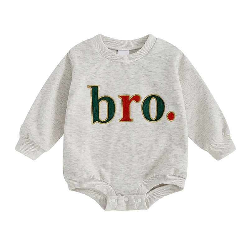 Baby Boy Romper Long Sleeve Crew Neck Embroidery Letters Fall Bodysuit Clothes for Casual Daily