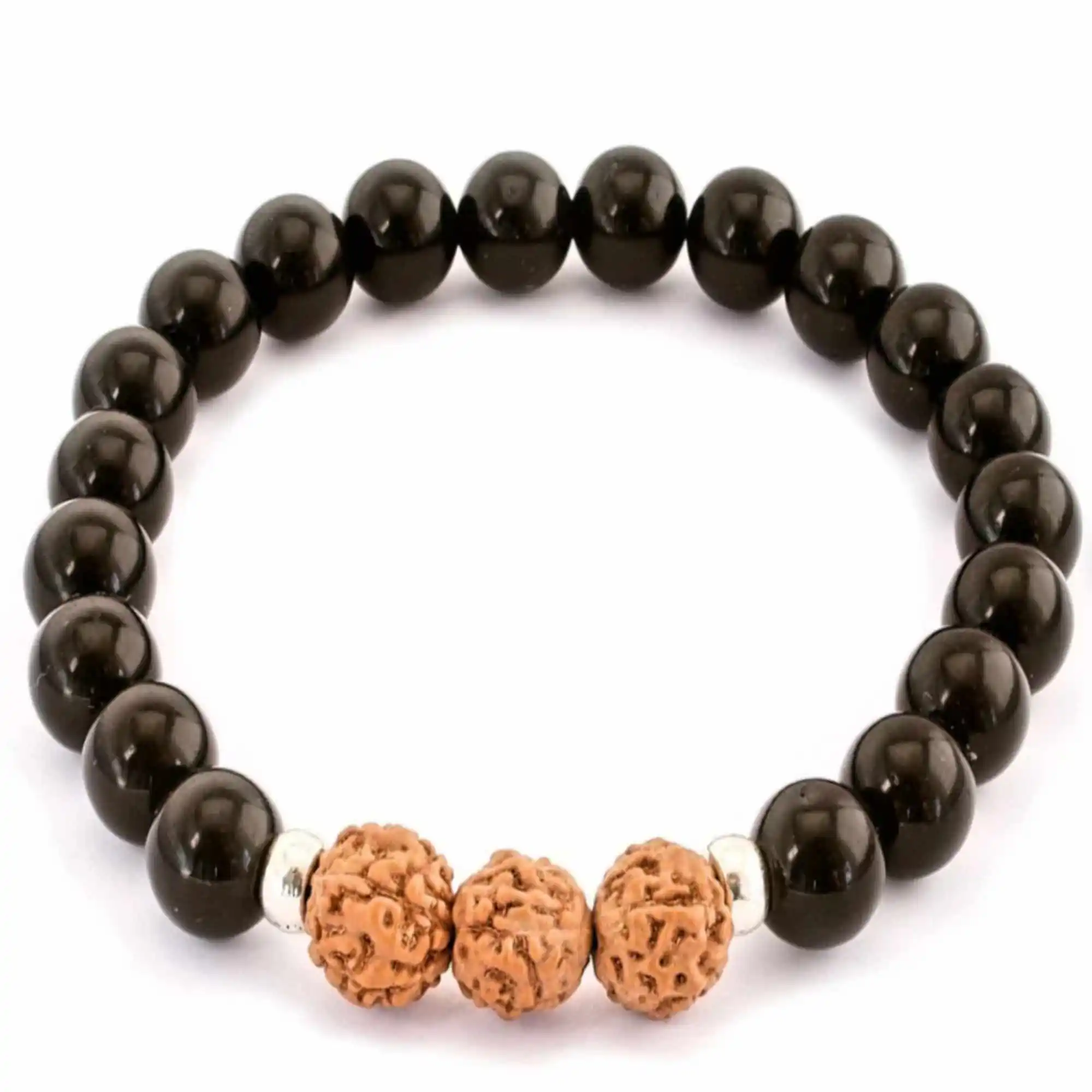 

8mm Natural Rudraksha Obsidian gemstone beads Bracelet National Style Cuff Chakra Mental Meditation Easter Classic Energy