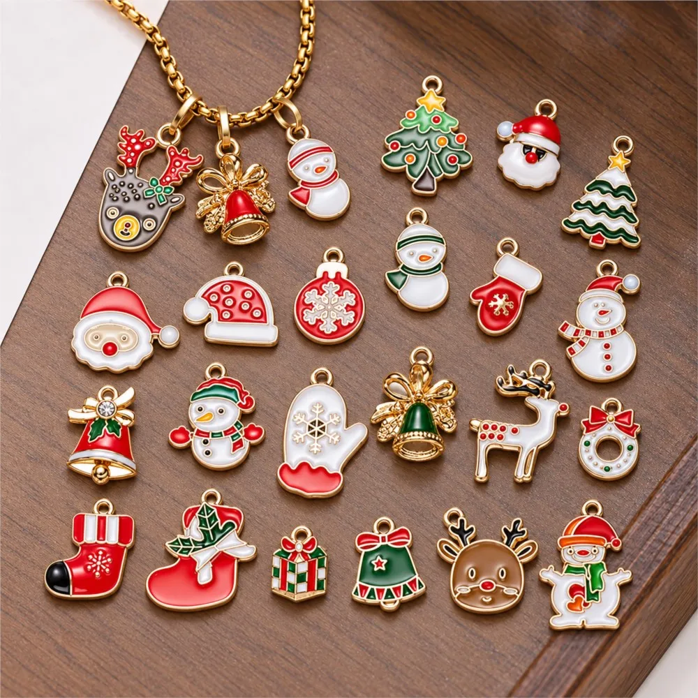 20pcs Metal Randomly Mix Christmas Charms Pendants Decoration For DIY Bracelets Necklaces Jewelry Making Supplies Accessories