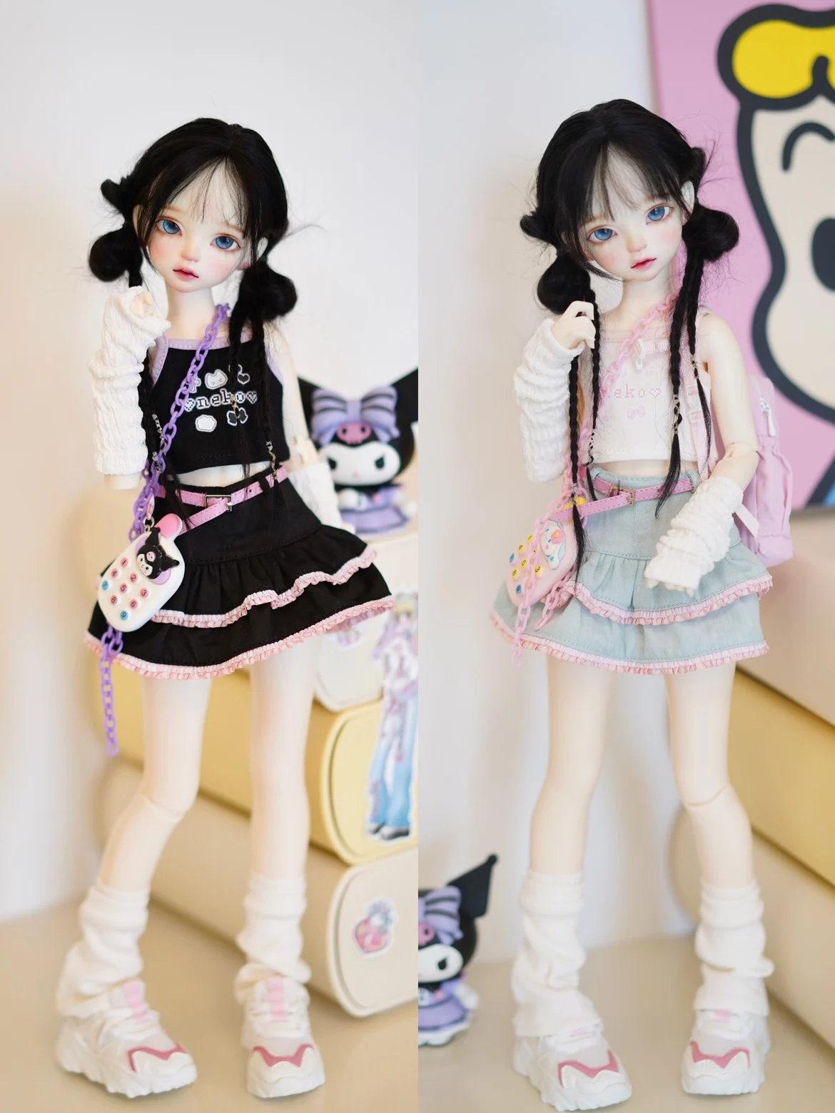 1/4 Bjd Doll Clothes Cute Girl Close Fitting Camisole Top 1/4 Doll Lace Denim Short Skirt Versatile Small Socks Trend Arm Sleeve