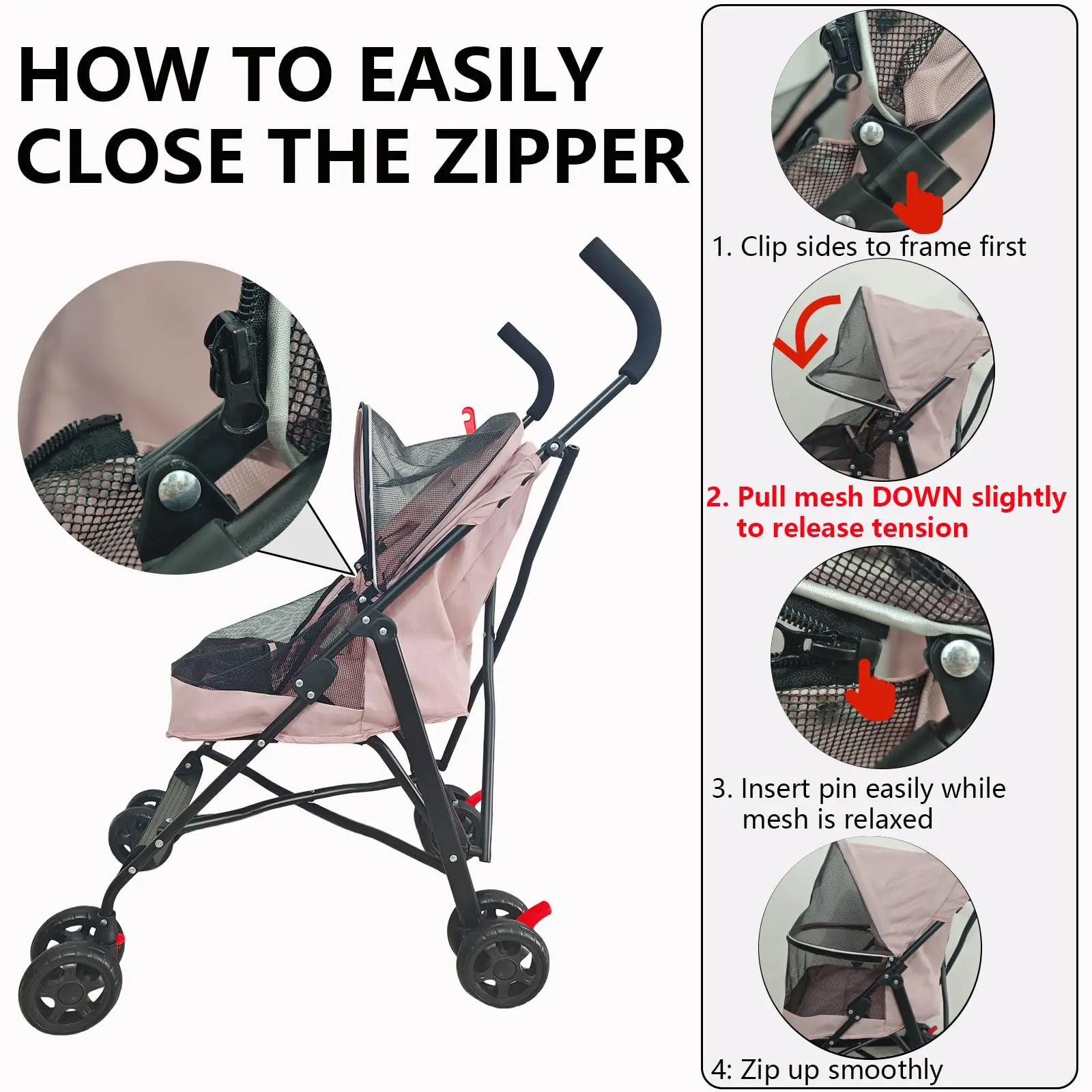 Pet Stroller for Small Dogs Cats Foldable 4 Wheels with Safety Rope & Storage Bag, Breathable Mesh Puppy Travel Carrier Stroller