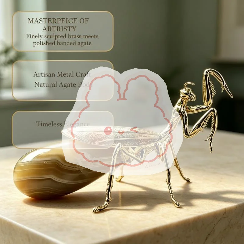 Traditional Chinese Golden Mantis Tea Pet Metal Ornament 1Pcs Collectible Decor for Desktop Study Tea Table Home