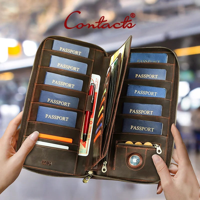 

Кошелек-портмоне CONTACT'S из натуральной кожи для мужчин, 10 отделений для карт, повседневная деловая сумка, RFID-защита, дорожный подарок, клатч