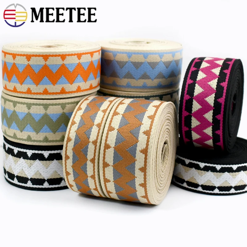 

2/5/8/10M Meetee 38/50mm Jacquard Webbing Tape Ethnic Ribbon for Bag Strap Backpack Webbings Bias Binding DIY Sewing Accessories