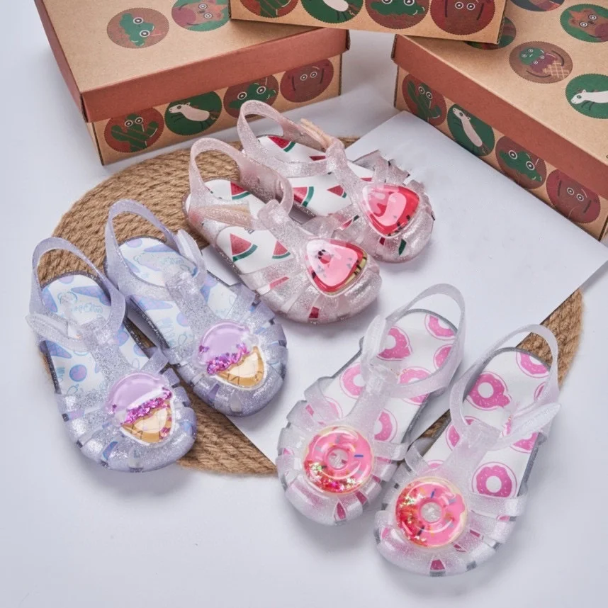 

Summer new Baotou cartoon flash jelly shoes cute little dessert watermelon sandals