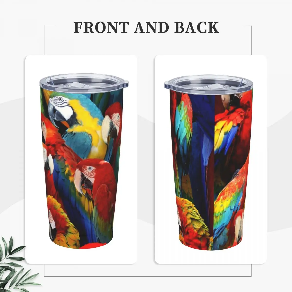 Macaw Parrots Insulated Tumbler with Straws Lid Cockatiel Stainless Steel Coffee Mugs Double Wall Thermos Bottle Cups, 20oz