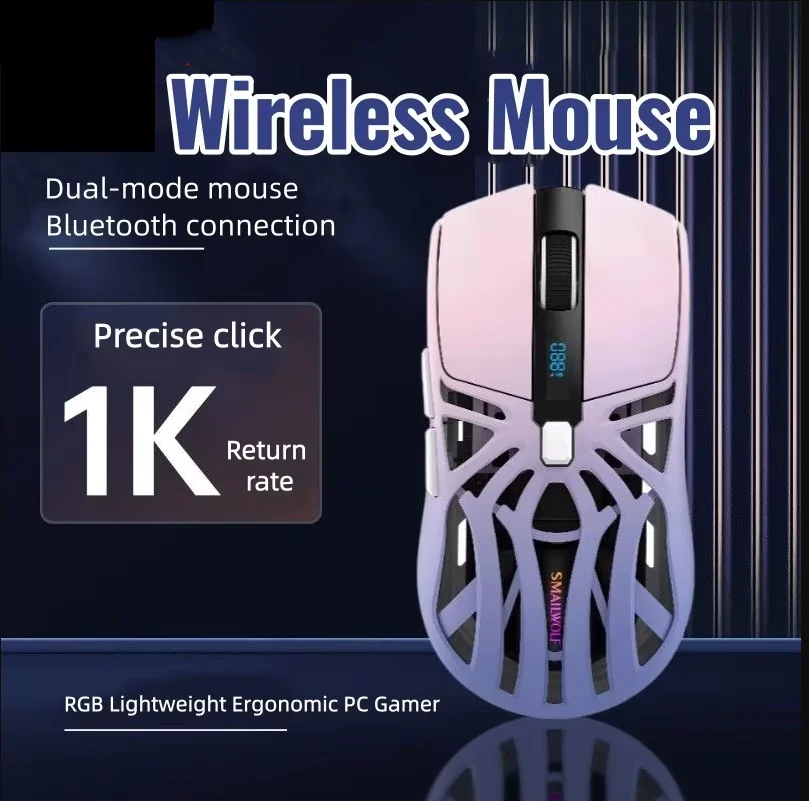 Bluetooth 5.3 Wireless Gaming Mouse, Dual Mode 2.4G USB RGB Lightweight Ergonomic for PC Laptop Office 1K Precise Click