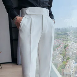 Comfortable Solid Color Men's Social Trousers Pant Traje Hombre Office Spring Autumn Casual Pant Men Tie Versatile Straight Pant