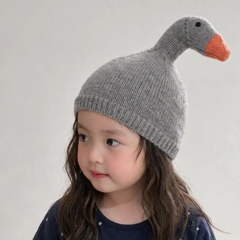 New Autumn Warm Kids Hat Cute Goose Beanie for 2-4Y Girls Boys Cartoon Animal Soft Children Hat