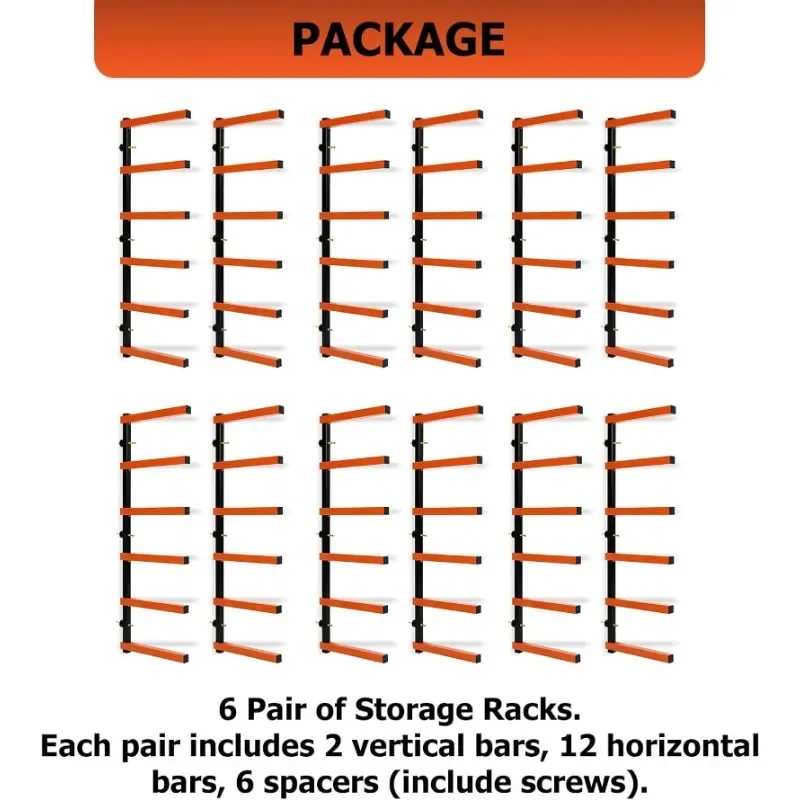 ECOTRIC 6 Pair of 6 Levels Shelf Lumber Rack Lumber Storage Rack Lumber Organizer Wood Organizer Steel Wall Mounted Max 600