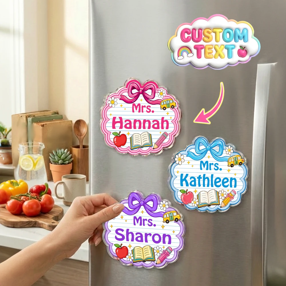 custom wording scalloped border bow acrylic fridge magnet back to school teacher keepsake refrigerator souvenir gift