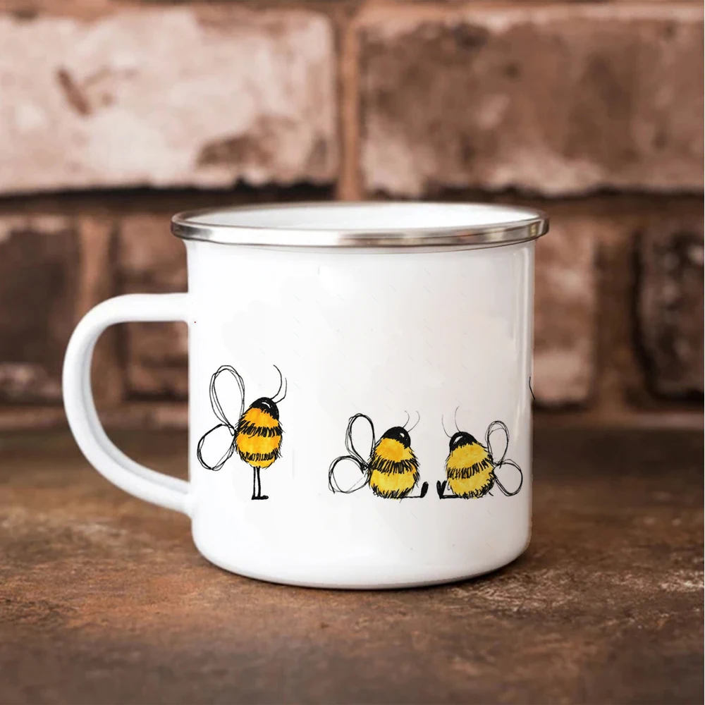 Dance of the bees Enamel Campfire Mug, 11oz The Nordic contracted style Enamel Mug girl friends birthday gift Milk Cup