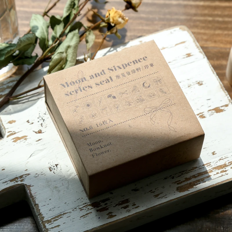 16Pcs Plant Wooden Seal Handmade DIY Decorative Materials Envelopes Greeting Cards Printing Tools Student Supplies